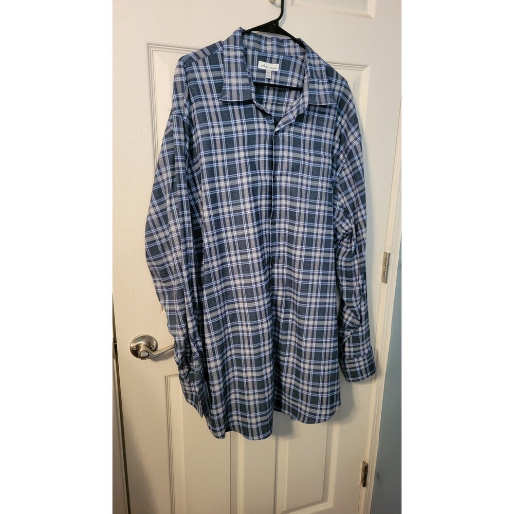 Peter Millar Men's 2XT Blue Plaid Performance Long Sleeve Button Down Shirt Big